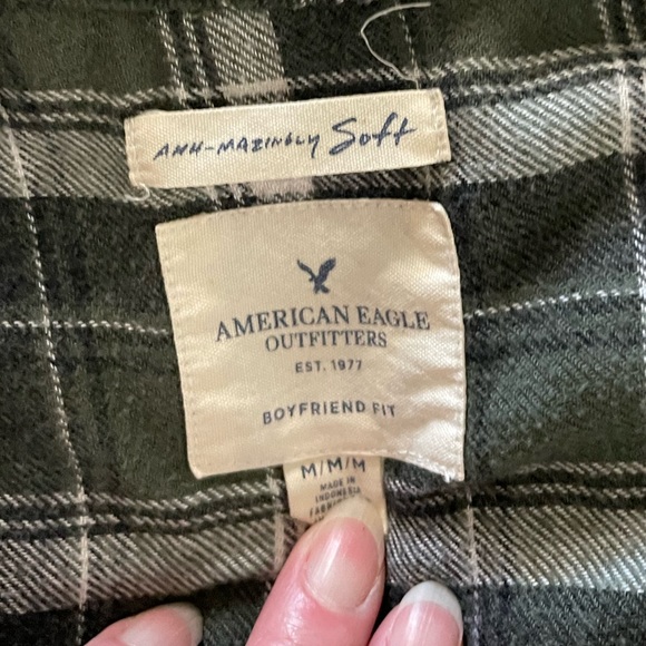 American Eagle super soft blue, green and white flannel - Picture 3 of 6